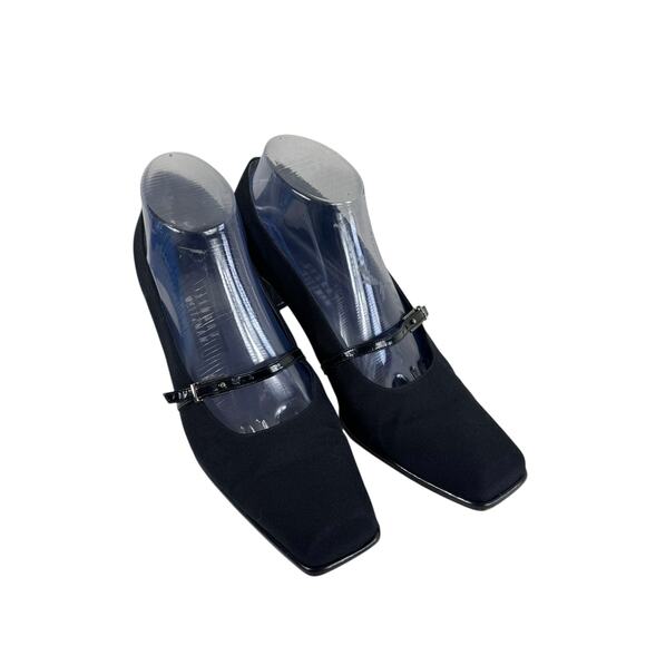 Stuart Weitzman Vintage Black Square Toe Block Heel Buckle Shoes Size 8B - Picture 1 of 8